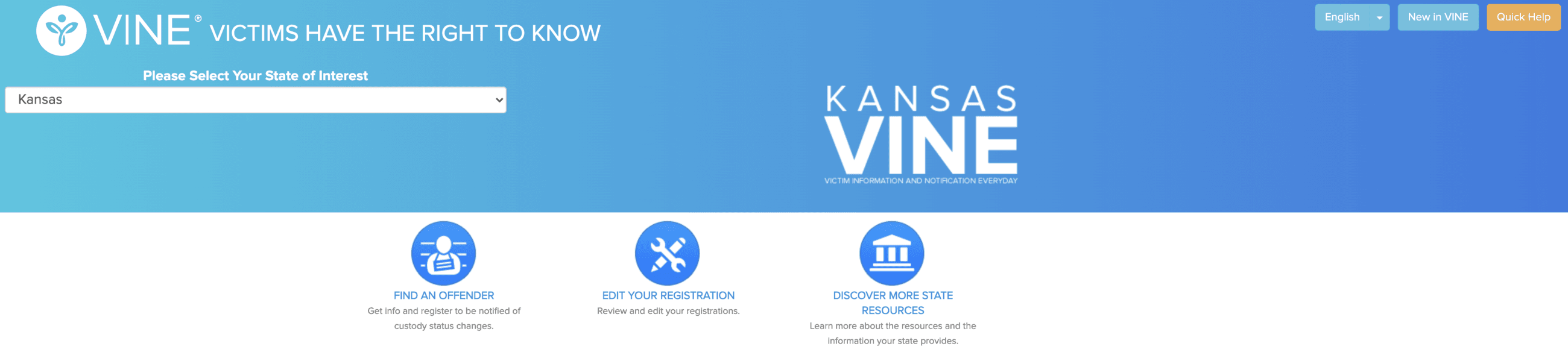 Victim Information Notification Everyday (VINE) Screenshot