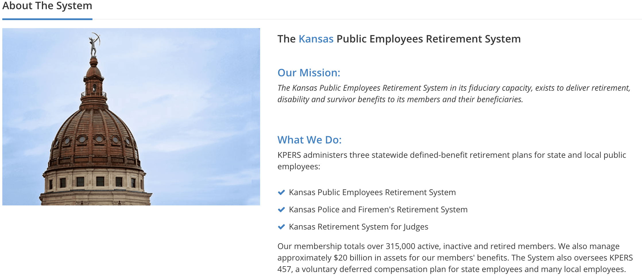 Kansas Public Employees Retirement System Screenshot
